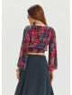 P V Neck Button Detailed Red Summer Blouse 4608